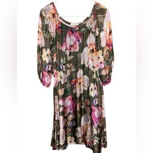 Bellambra Floral 3/4 Sleeve Dress in Pink and Green